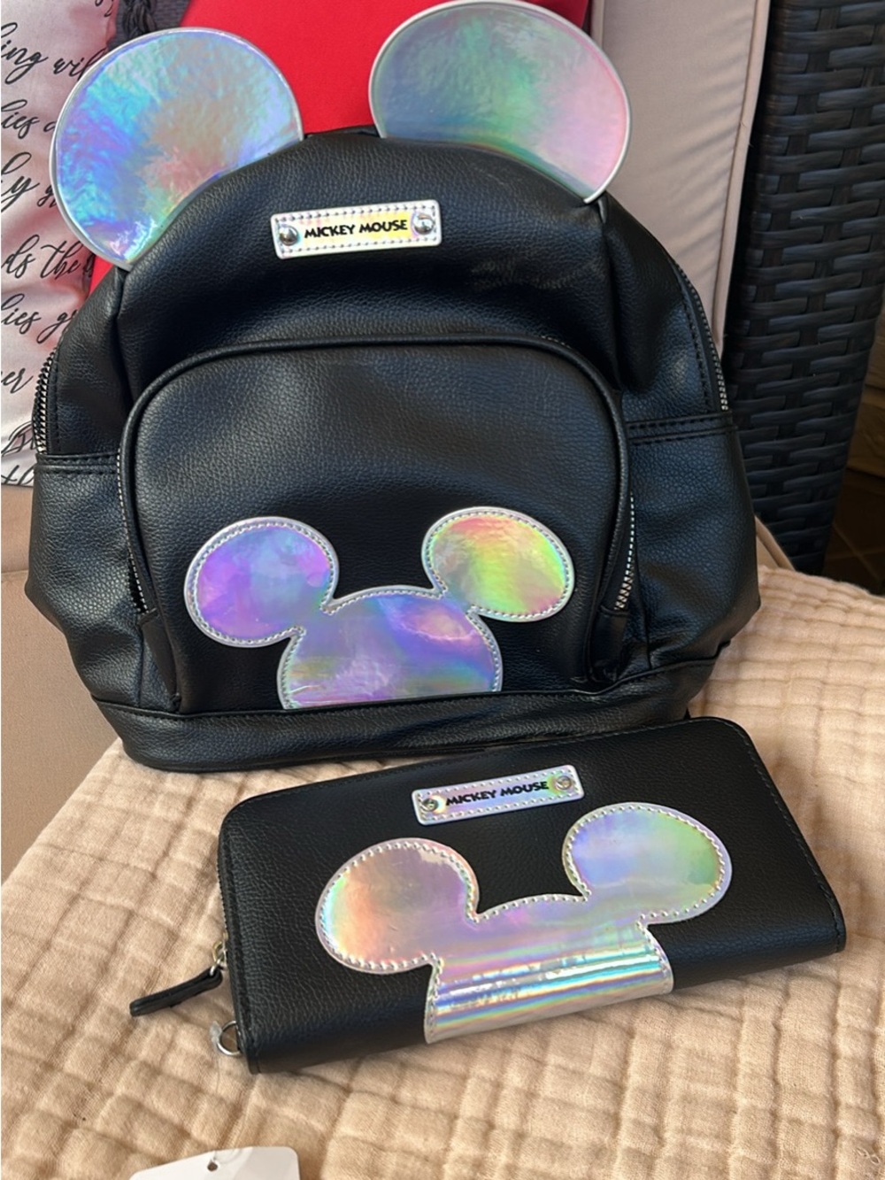 Black Disney Backpack & Wallet Set with Iridescent Accents